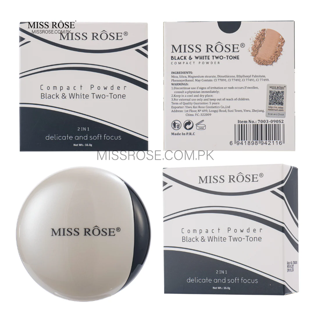 Miss Rose Black and White Two Tone Compact Powder 2 Miss Rose Black and White Two Tone Compact Powder - Image 2